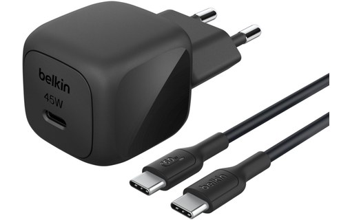 Chargeur USB-C 45 W - Belkin BoostCharge Compact + câble USB-C - Noir