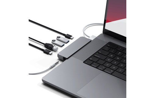 Hub pour MacBook USB C vers USB-C PD, Ethernet, 2 USB + USB-C, Jack Satechi Gris