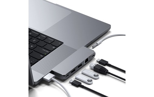Hub pour MacBook USB C vers USB-C PD, Ethernet, 2 USB + USB-C, Jack Satechi Gris
