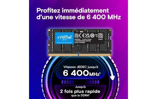 Mémoire RAM Crucial 64 Go (2 x 32 Go) DDR5 SO-DIMM - CT2K32G64C52CS5