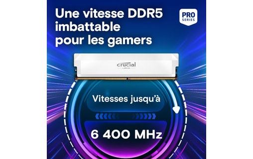 Mémoire RAM Crucial Pro OC White 64 Go (2 x 32 Go) DDR5 U-DIMM 6000 MHz