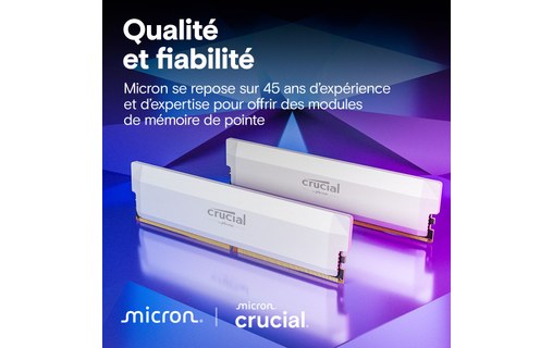 Mémoire RAM Crucial Pro OC White 64 Go (2 x 32 Go) DDR5 U-DIMM 6000 MHz