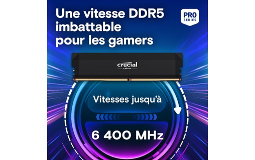 Mémoire RAM Crucial Pro OC Black 64 Go (2 x 32 Go) DDR5 U-DIMM 6400 MHz