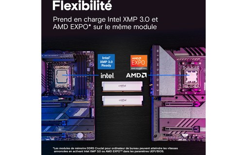 Mémoire RAM Crucial Pro OC White 64 Go (2 x 32 Go) DDR5 U-DIMM 6000 MHz