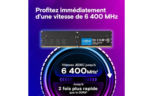 Mémoire RAM Crucial 32 Go (2 x 16 Go) DDR5 U-DIMM - CT2K16G64C52CU5