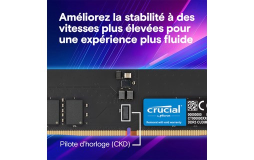 Mémoire RAM Crucial 32 Go (2 x 16 Go) DDR5 U-DIMM - CT2K16G64C52CU5