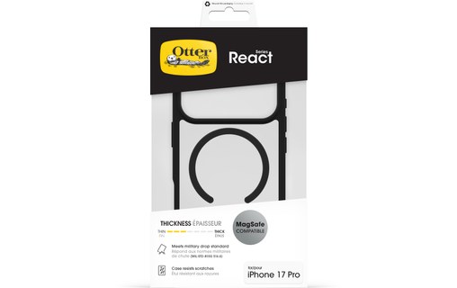 Coque MagSafe pour iPhone 17 Pro - OtterBox React - Noire transparent