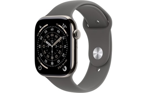 Apple Watch 11 - Titane naturel 46 mm - Bracelet Sport Gris - S/M