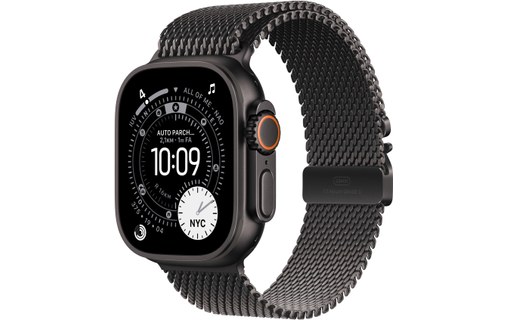 Apple Watch Ultra 3 Noire - Bracelet Milanais en titane Noir - L