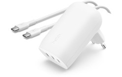 Chargeur USB-C 67 W - Belkin BoostCharge 3 ports USB-C + câble USB-C - Blanc
