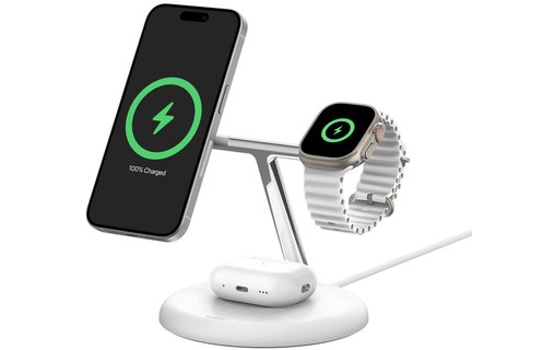 Station de charge 3-en-1 Belkin BoostCharge Pro avec MagSafe - Blanche