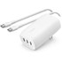 Chargeur USB-C 67 W - Belkin BoostCharge 3 ports USB-C + câble USB-C - Blanc