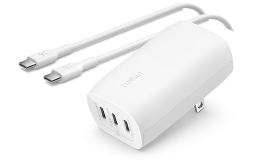 Chargeur USB-C 67 W - Belkin BoostCharge 3 ports USB-C + câble USB-C - Blanc