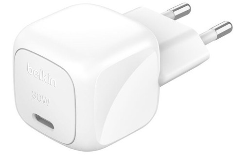 Chargeur USB-C 30 W - Belkin BoostCharge Compact + câble USB-C - Blanc