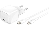 Chargeur USB-C 30 W - Belkin BoostCharge Compact + câble USB-C/Lightning - Blanc