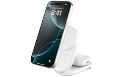 Station 2-en-1 Belkin UltraCharge Ronde Pliable - MagSafe - Qi2 (25 W) - Blanche