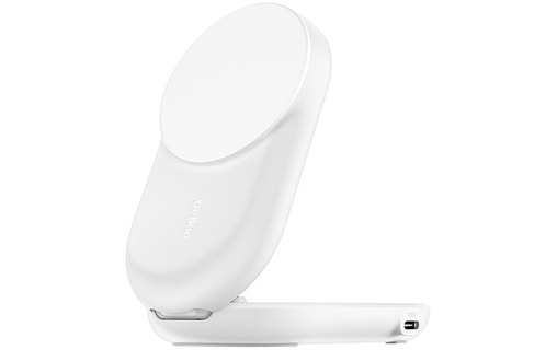 Station 2-en-1 Belkin UltraCharge Ronde Pliable - MagSafe - Qi2 (25 W) - Blanche