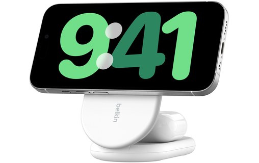 Socle de charge 2-en-1 Belkin BoostCharge Pliable avec MagSafe - Qi2 - Blanc