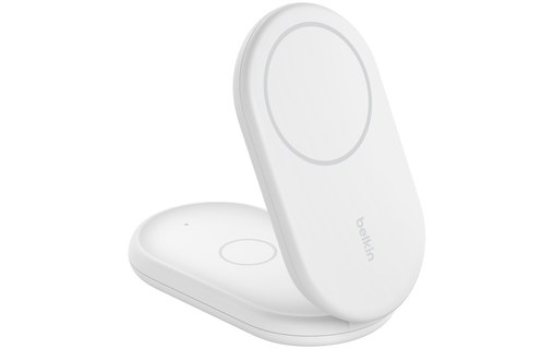 Socle de charge 2-en-1 Belkin BoostCharge Pliable avec MagSafe - Qi2 - Blanc
