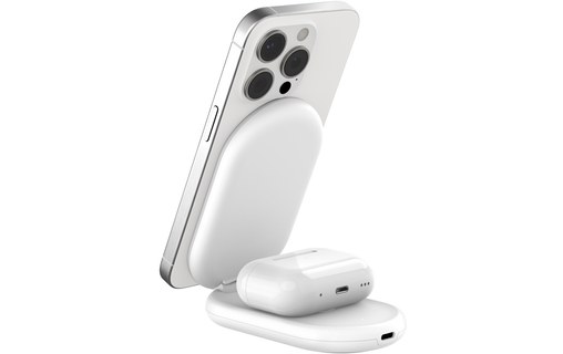 Socle de charge 2-en-1 Belkin BoostCharge Pliable avec MagSafe - Qi2 - Blanc