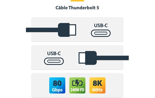 Câble Thunderbolt 5 StarTech - 80 Gbit/s 240 W - 80 cm - Noir