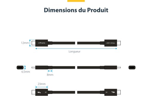 Câble Thunderbolt 5 StarTech - 80 Gbit/s 240 W - 80 cm - Noir