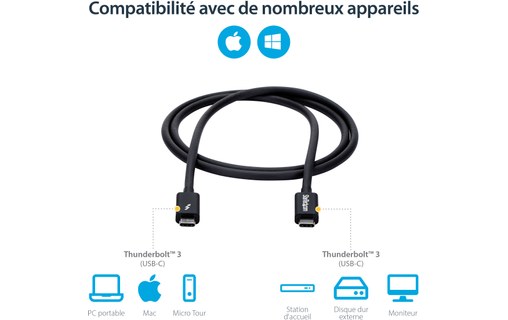 Câble Thunderbolt 3 StarTech - 20 Gbit/s - 1 m - Noir