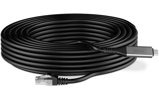 Câble ethernet USB-C vers RJ45 Cat 6a SSTP - Digitus - 15 m - Noir