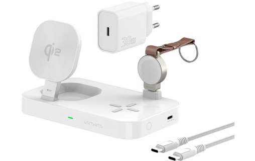 Station de charge 3-en-1 4Smarts 540994 - MagSafe - Qi2 - Blanche