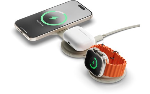 Chargeur MagSafe Pliable pour iPhone - Satechi OntheGo 3-en-1 - Blanc