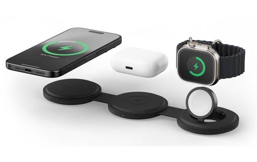 Chargeur MagSafe Pliable pour iPhone - Satechi OntheGo 3-en-1 - Noir