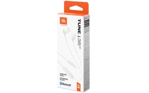 Écouteurs sans fil JBL Tune 135BT, Blanc - Bluetooth