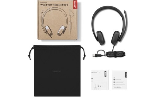 Micro-casque Lenovo VoIP Headset 5000 Stéréo - Noir - USB-C