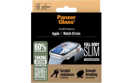 Coque pour Apple Watch 11 | 10 42 mm - PanzerGlass Full Body Slim - Transparent