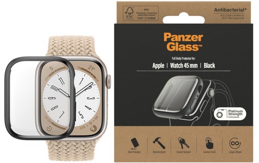 Coque pour Apple Watch 9 | 8 | 7 45 mm - PanzerGlass Full Body - Noir