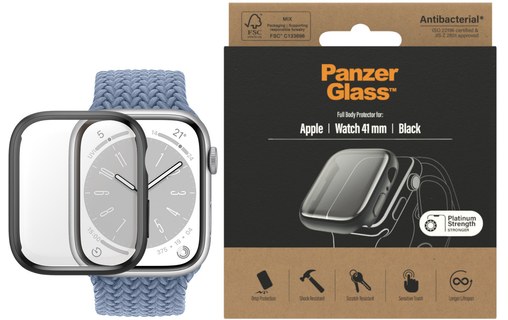 Coque pour Apple Watch 9 | 8 | 7 41 mm - PanzerGlass Full Body - Noir