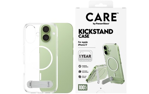 Coque MagSafe pour iPhone 17 - PanzerGlass Care Kickstand - Transparente