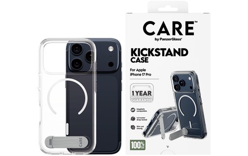 Coque MagSafe pour iPhone 17 Pro - PanzerGlass Care Kickstand - Transparente