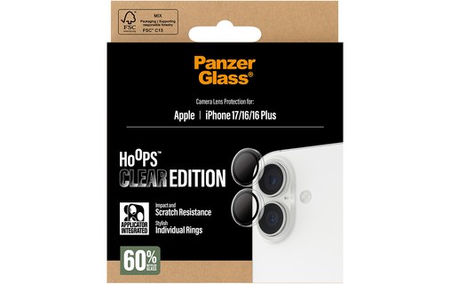 Protection caméra pour iPhone 17,16 et 16 Plus - PanzerGlass Hoops - Clear