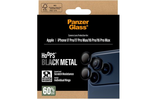 Protection caméra pour iPhone 16/17 Pro et Pro Max - PanzerGlass Hoops - Noir