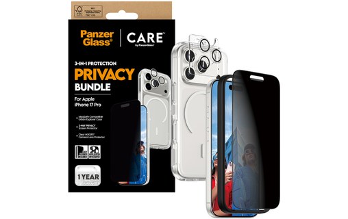 Protection d'écran pour iPhone 17 Pro - PanzerGlass CARE Privacy 3-en-1