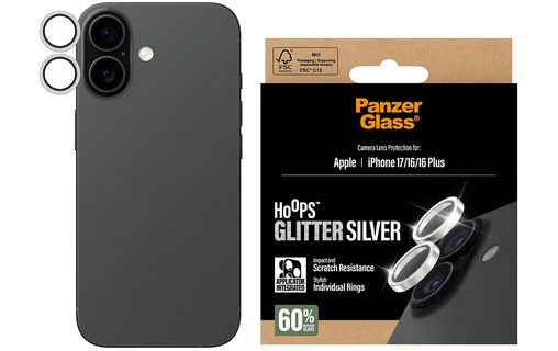 Protection caméra pour iPhone 17,16 et 16 Plus - PanzerGlass Hoops - Argent