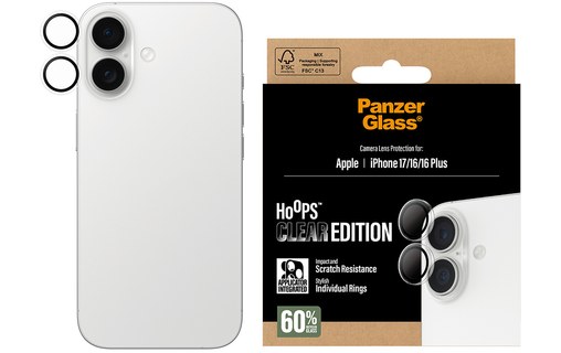 Protection caméra pour iPhone 17,16 et 16 Plus - PanzerGlass Hoops - Clear