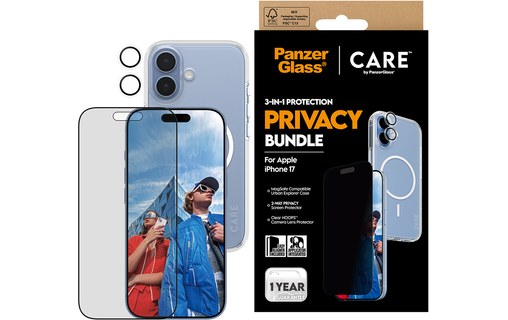 Protection d'écran pour iPhone 17 - PanzerGlass CARE Privacy 3-en-1