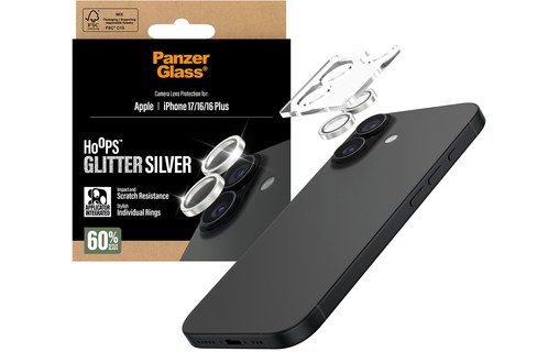 Protection caméra pour iPhone 17,16 et 16 Plus - PanzerGlass Hoops - Argent