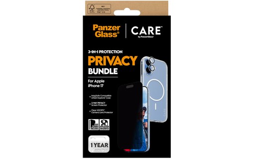 Protection d'écran pour iPhone 17 - PanzerGlass CARE Privacy 3-en-1