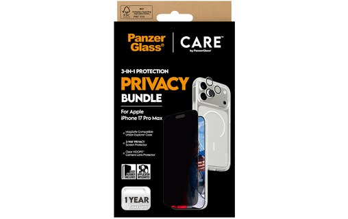 Protection d'écran pour iPhone 17 Pro Max - PanzerGlass CARE Privacy 3-en-1