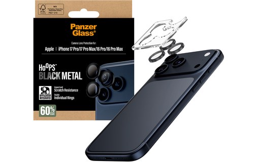 Protection caméra pour iPhone 16/17 Pro et Pro Max - PanzerGlass Hoops - Noir