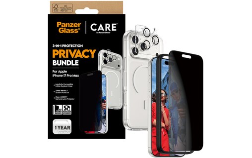 Protection d'écran pour iPhone 17 Pro Max - PanzerGlass CARE Privacy 3-en-1