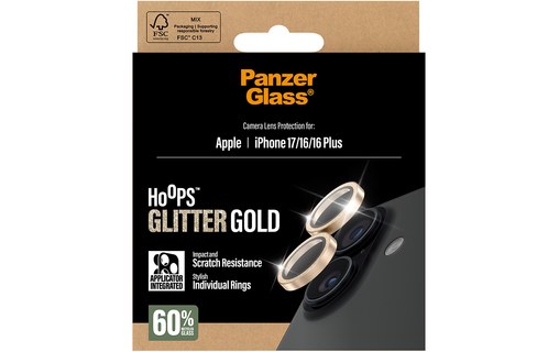 Protection caméra pour iPhone 17,16 et 16 Plus - PanzerGlass Hoops - Or